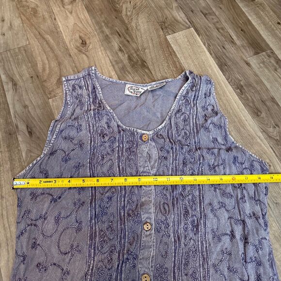 Vintage stone washed embroidered floral bohemian indie buttoned midi dress - Picture 4 of 6